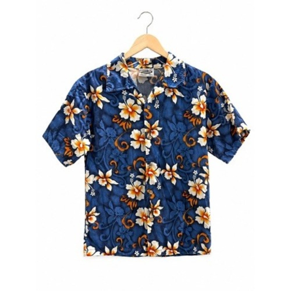 Street Culture Hawaiian Hibiscus Camp Shirt Blue Orange White Button Up XL